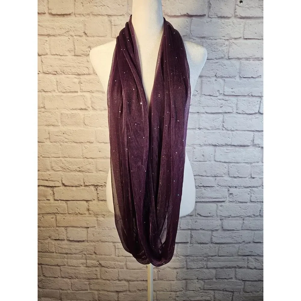 Women's Purple Sparkly Infinity‎ Scarf Sheer Lovely Deep Purple
